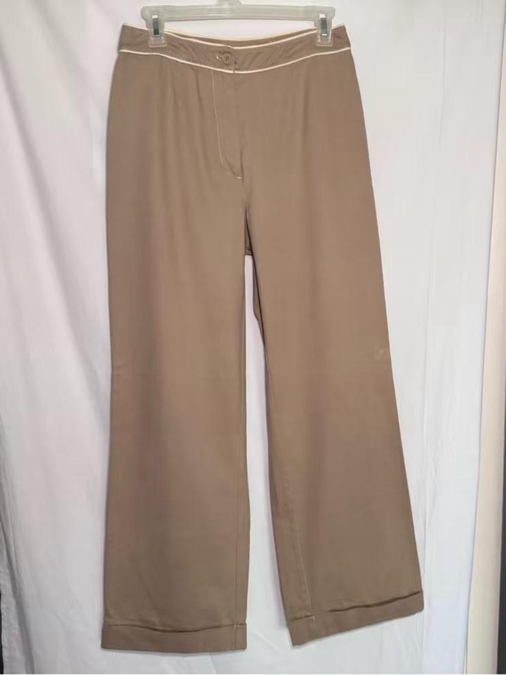 VTG Newport News Wide Leg Cuffed Khaki Trousers Size 10 + Spare Button